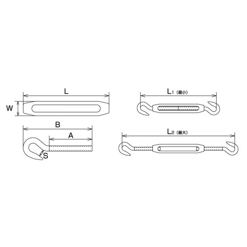미즈모토 스테인리스 프레임식 턴버클(훅&amp;훅)
