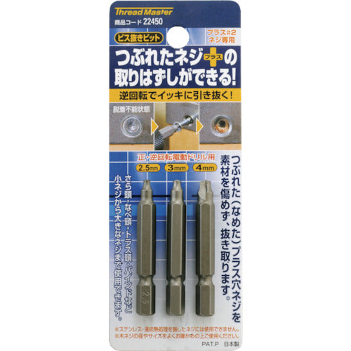 Mitsutomo Screw Removal Bit Set 2.5-3.0-4.0mm 3-piece Set +2 Only 22450 1 Set