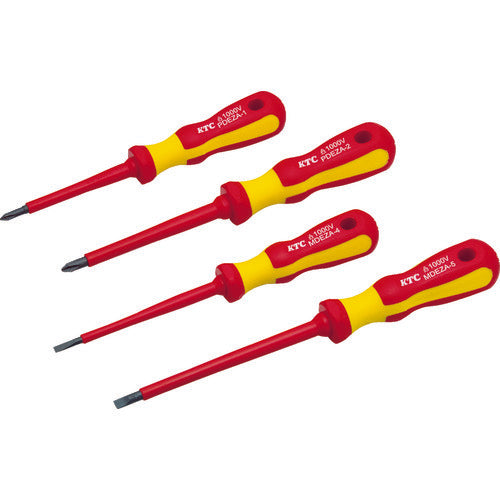 KTC Insulated screwdriver set (4-piece set) EN60900 compliant, No. 1, No. 2, flathead 4, flathead 5.5 PMDEZA4 1 S