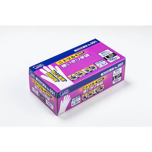 S.T. No. 991 Nitrile Disposable Gloves, L, White (Powder-Free), 100 Gloves, No. 991L-W, 1 Box