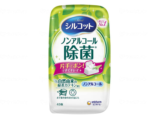 Unicharm Silcot Antibacterial Wet Tissue, Non-Alcoholic, 43 Sheets, Main Unit, Case