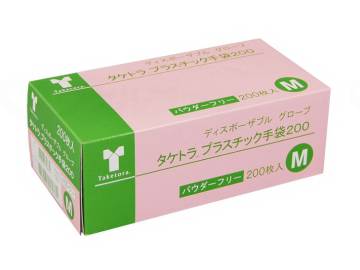 Taketora Plastic Gloves 200 Powder Free Box M