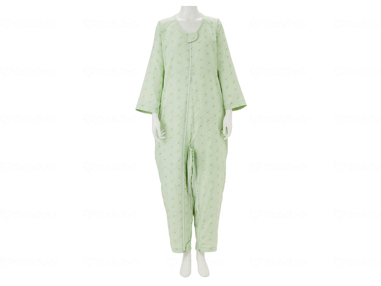 Taketora Soft Care Nightgown Double-sided Zipper Three-season Snap Button Green M