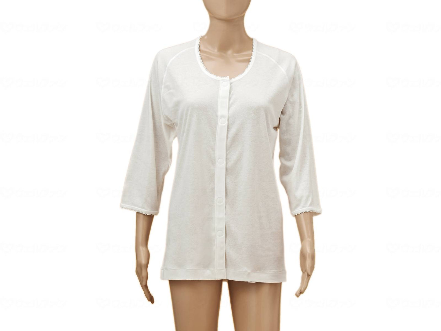 神戸生絲ひば前開き7分袖（ラグラン袖）婦人用 ｵﾌﾎﾜｲﾄ LL