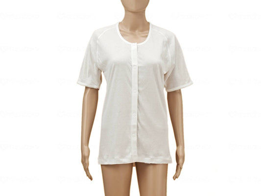 神戸生絲ひば前開き５分袖（ラグラン袖）婦人用 ｵﾌﾎﾜｲﾄ L