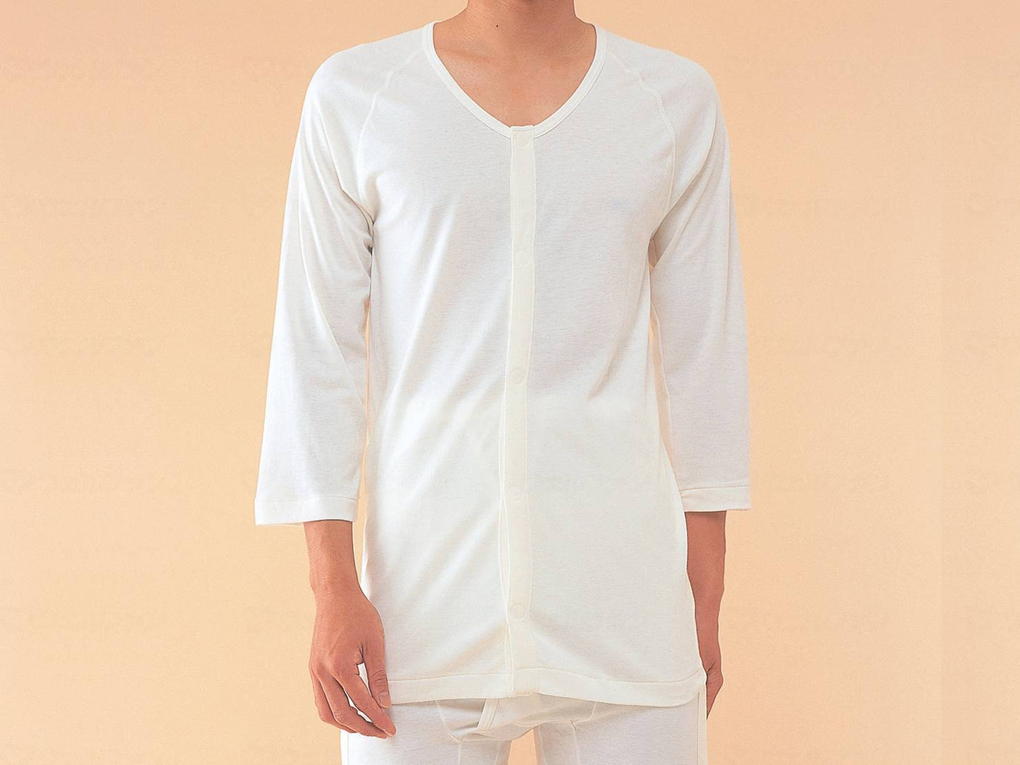 Kobe Seishi Egyptian Cotton Front Opening 3/4 Sleeves Men's Off White L