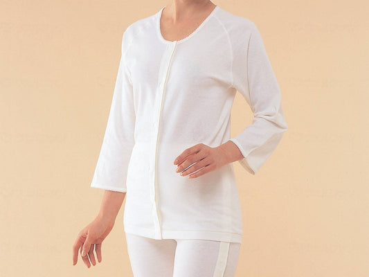 Kobe Seishi Egyptian Cotton Front Opening 3/4 Sleeves Women's Off White LL