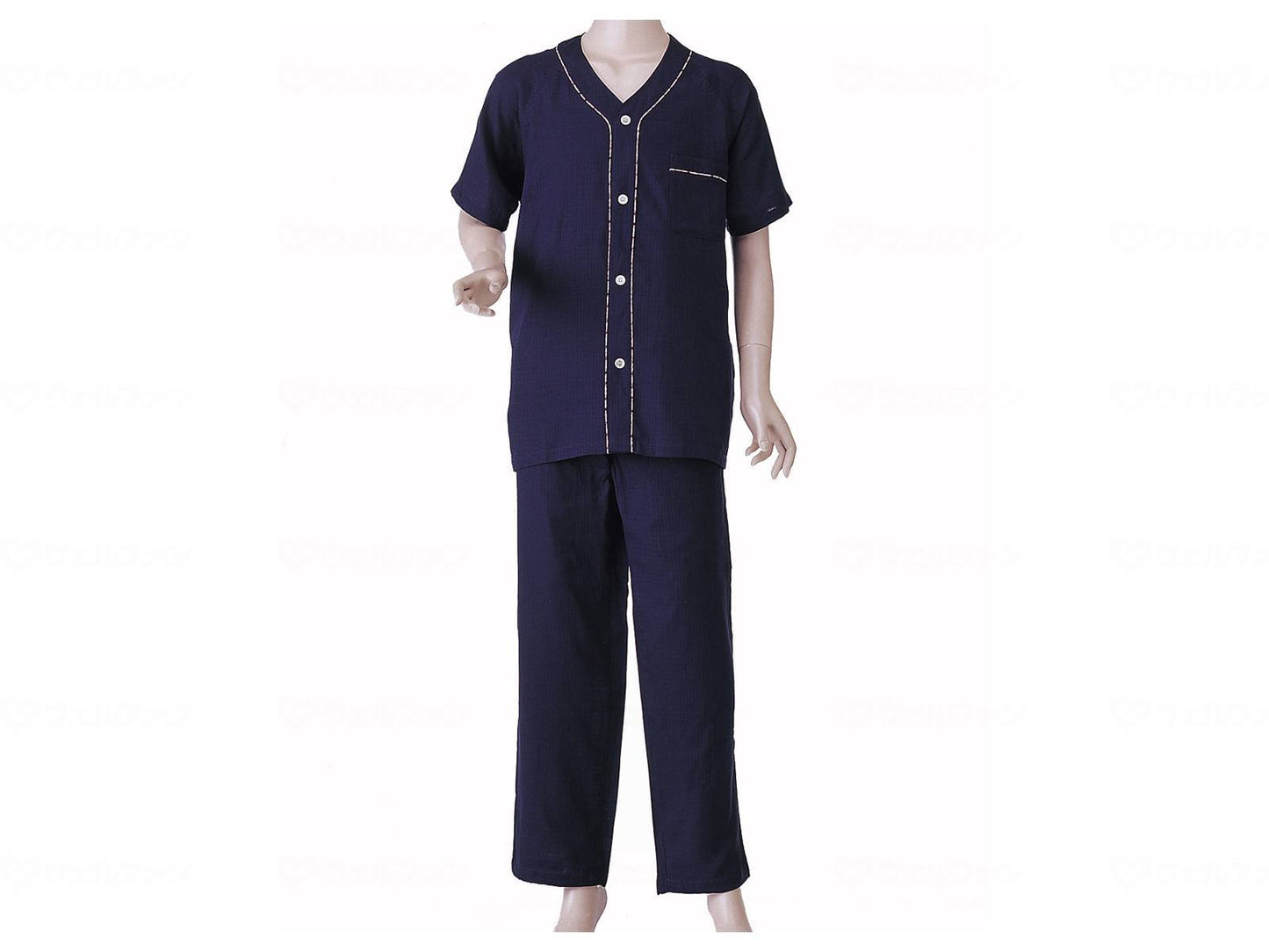 Kobe Seishi Men's Easy Gauze Pajamas Short Sleeve Navy L