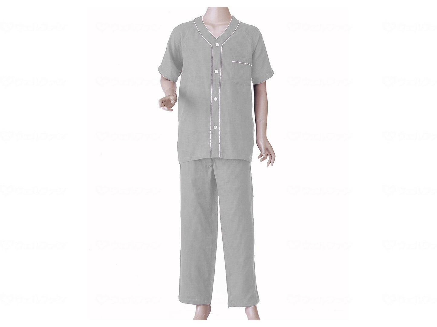 Kobe Seishi Men's Easy Gauze Pajamas, Short Sleeves, Gray, L