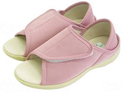 神戸生絲あし笑顔かかとが踏めるﾙｰﾑｼｭｰｽﾞｵｰﾌﾟﾝﾄｩﾀｲ ﾋﾟﾝｸ S