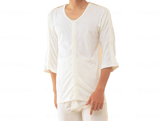 Kobe Seishi Men's Shirt with Open Front, Open Shoulders, 3/4 Sleeves, Off White, L