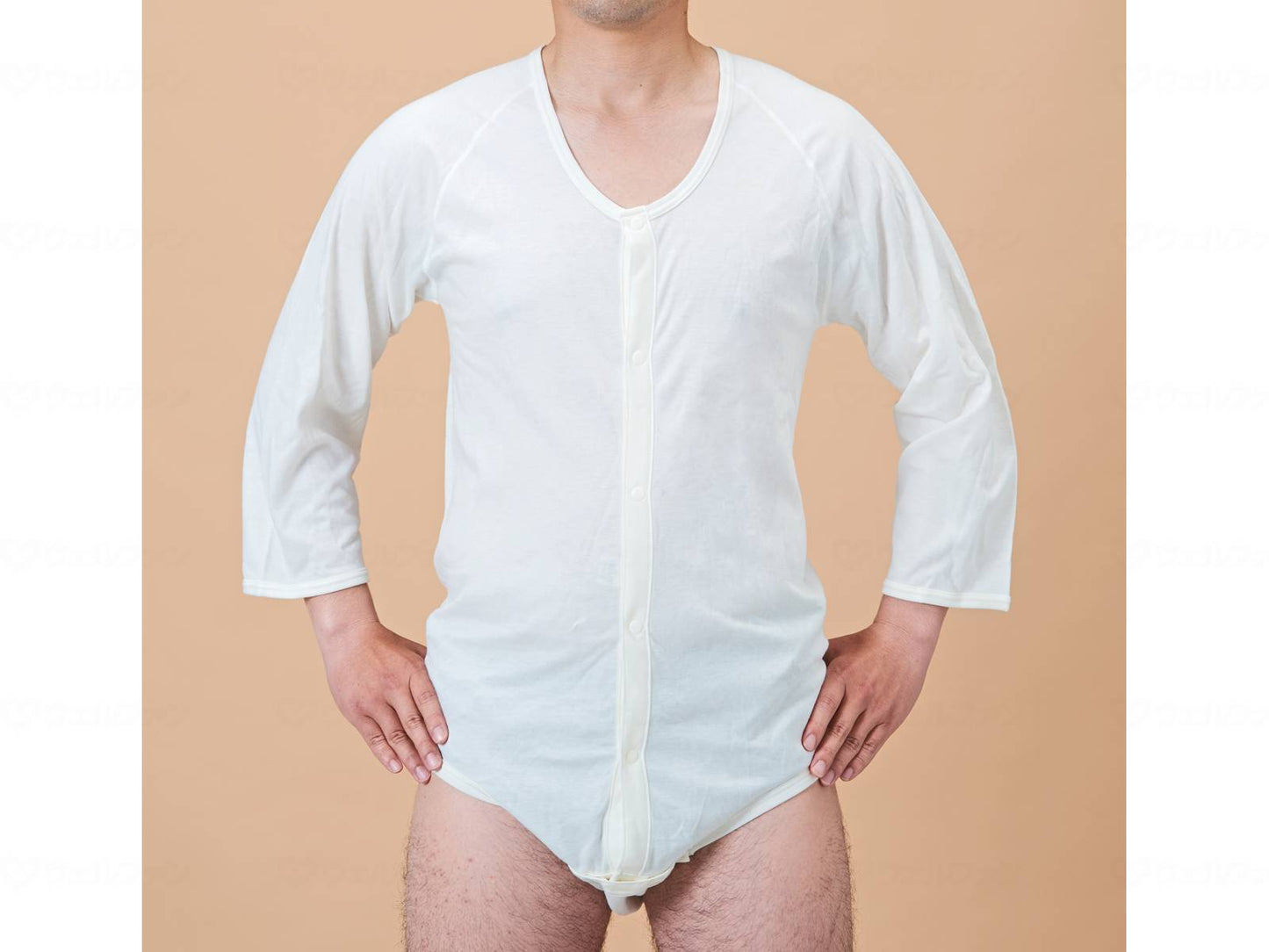 Kobe Seishi Men's and Women's Unisex Front Open 3/4 Sleeve Body Shirt Off White L