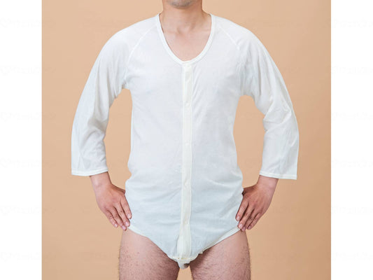 Kobe Seishi Men's and Women's Unisex Front Open 3/4 Sleeve Body Shirt Off White L