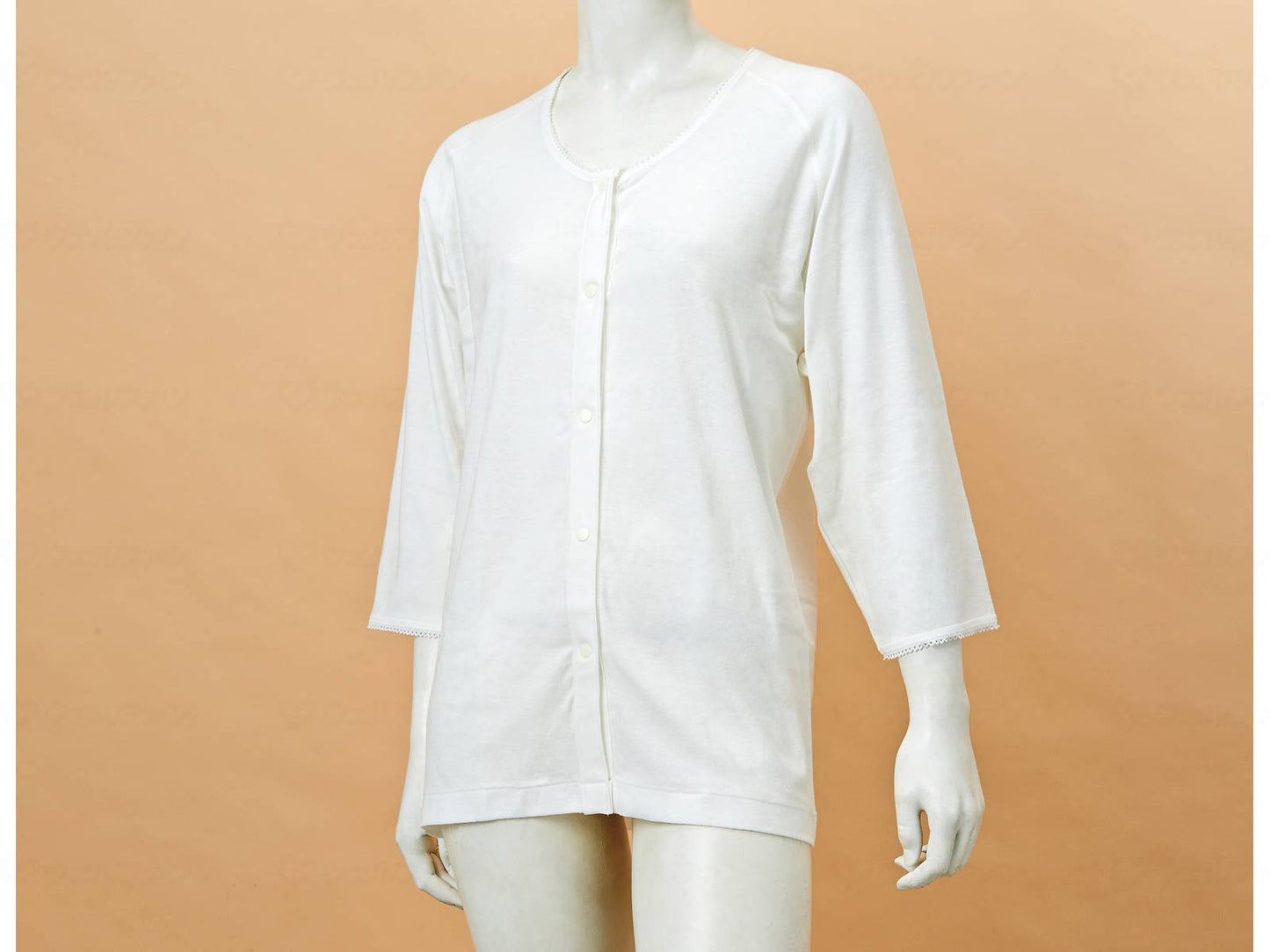 Kobe Seishi Women's Gauze Stretch One-touch Underwear 3/4 Sleeves (with Hooks) Off White M-L