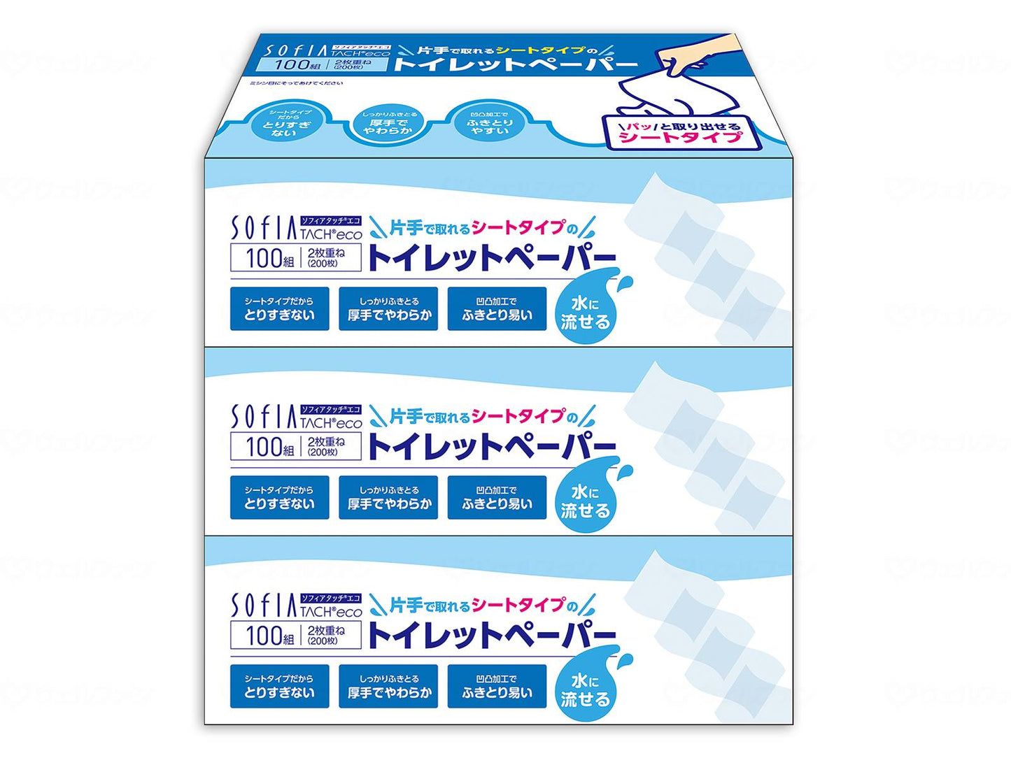 ﾏｽｺｰ製紙ｿﾌｨｱﾀｯﾁｴｺ　ｼｰﾄﾀｲﾌﾟﾄｲﾚｯﾄﾍﾟｰﾊﾟｰ100組3個 ｹｰｽ