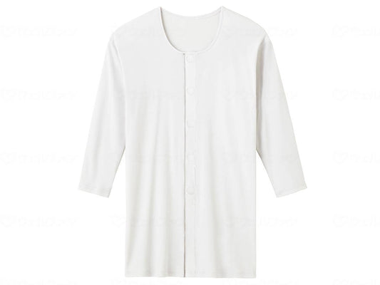 Gunze Men's 3/4 Sleeve One-Touch Shirt, White, LL