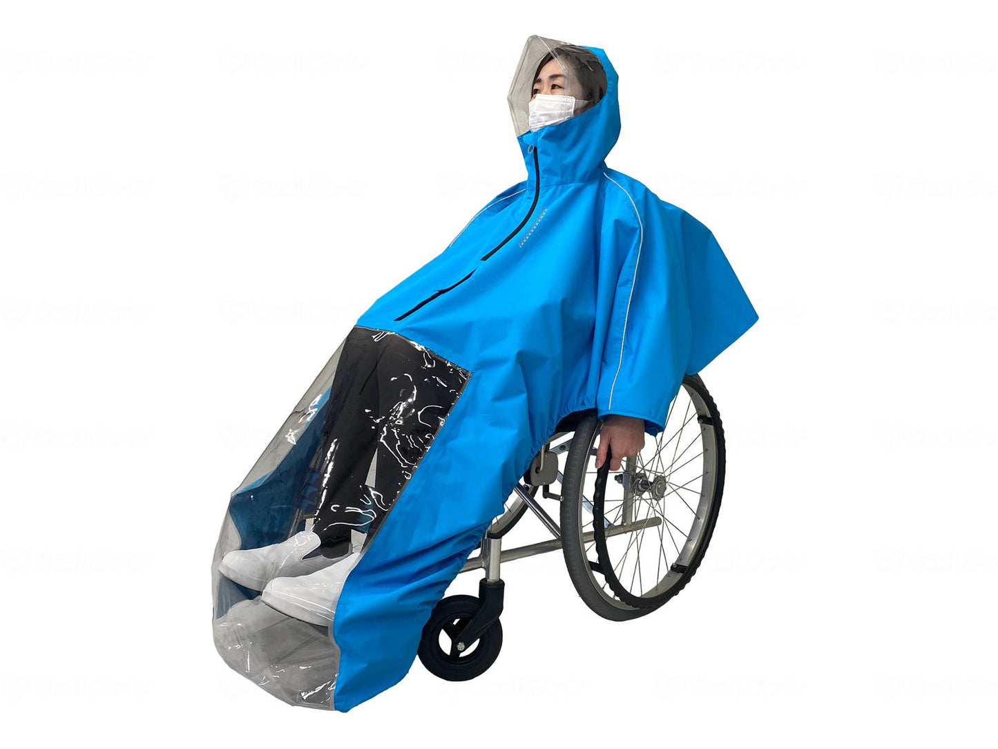 弘進ゴム車いすﾚｲﾝはおるっちゃ　ﾎﾟﾝﾁｮ ﾌﾞﾙｰ ﾌﾘｰ