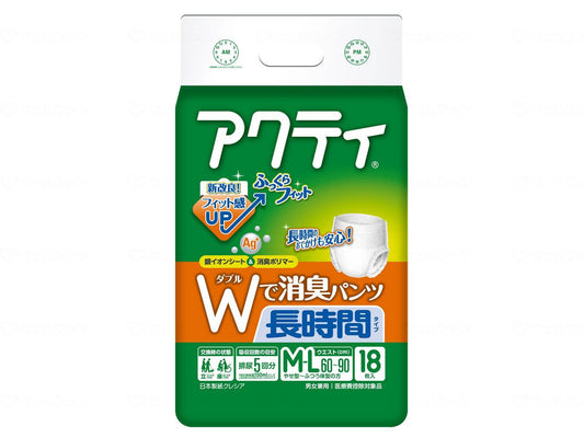 日本製紙クレシアTｱｸﾃｨWで消臭ﾊﾟﾝﾂ長時間ﾀｲﾌﾟM-L18枚 袋 M-L