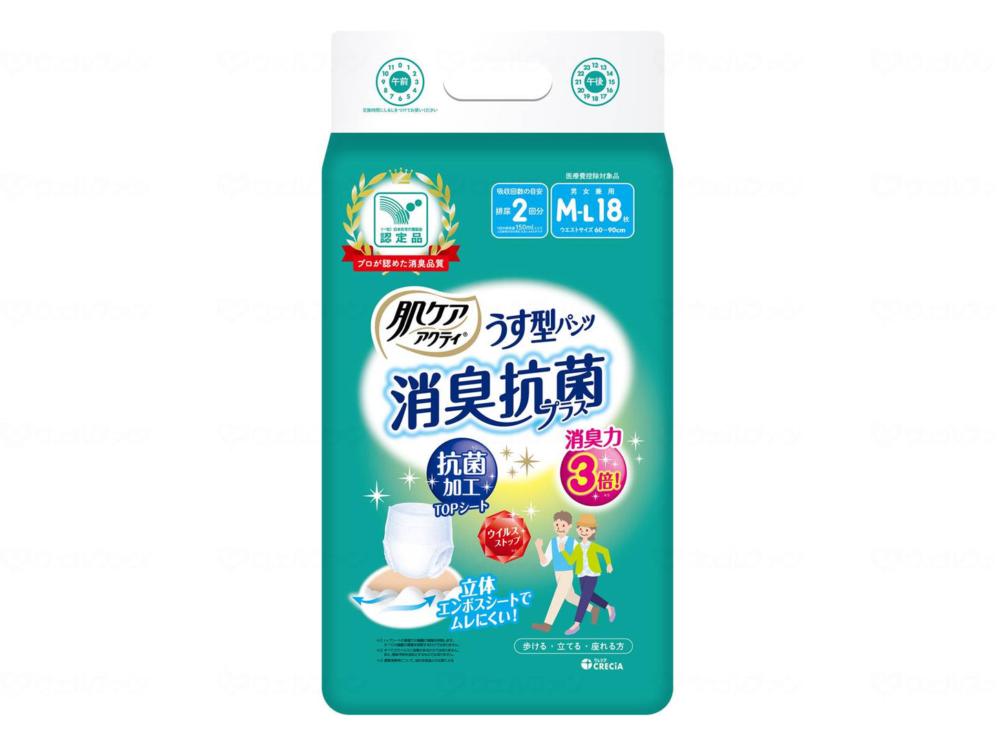 Nippon Paper Crecia Skin Care Acty Thin Pants Deodorizing Antibacterial Plus Bag M-L 18 Pieces