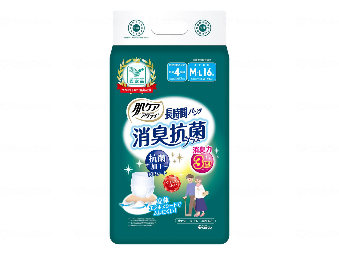 Nippon Paper Crecia Skin Care Acty Long-lasting Panties Deodorizing Antibacterial Plus Bag M-L 16 Pieces