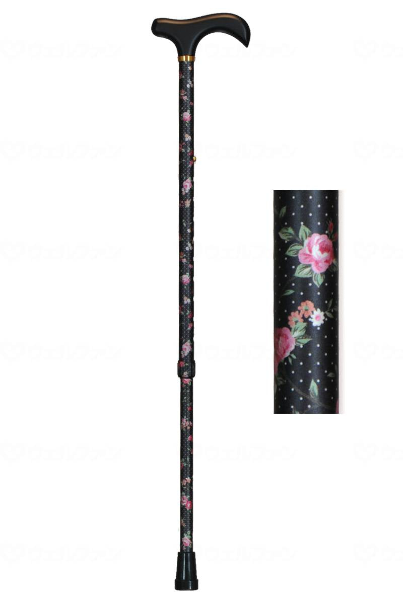 Segawa Shoten Aluminum Flower Pattern Telescopic Cane Black
